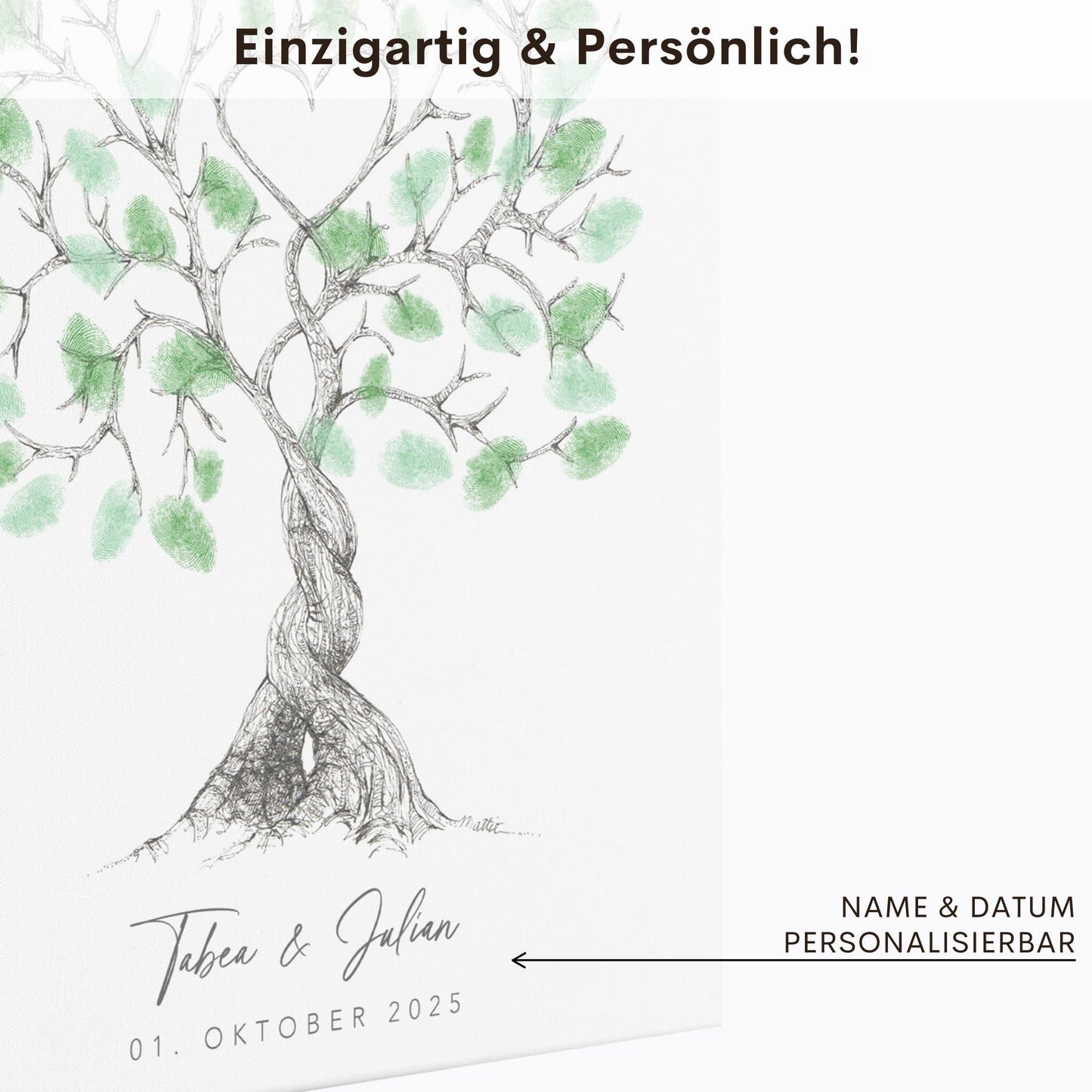 Hochzeitsgästebuch Leinwand Hochzeit Gästebuch Fingerabdruck personalisiert Hochzeitsbaum Hochzeitsgeschenk 30x40 cm (OHNE Farbe)