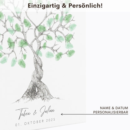 Hochzeitsgästebuch Leinwand Hochzeit Gästebuch Fingerabdruck personalisiert Hochzeitsbaum Hochzeitsgeschenk 30x40 cm (OHNE Farbe)