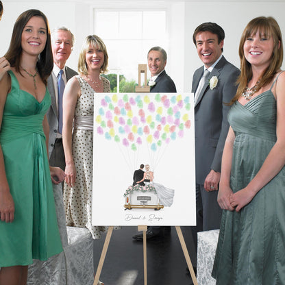 Hochzeit Gästebuch Fingerabdruck Leinwand personalisiert mit Brautpaar Hochzeitsauto Hochzeitsgeschenk 30x40 cm (OHNE Farbe)