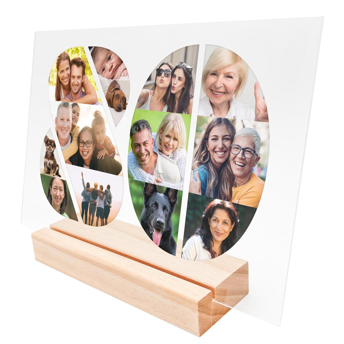 80. Geburtstag Frau Mann Geschenk Foto Acrylglas Bild Fotogeschenk personalisiert Geburtstagsgeschenk Fotocollage inkl. Holzfuß 20x30 cm