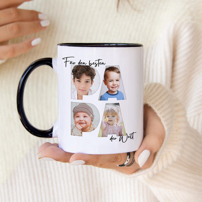 Papa Geschenk zum Geburtstag Fototasse Vater personalisiert Tasse mit Fotos der Kinder Bester Papa der Welt Vatertagsgeschenk