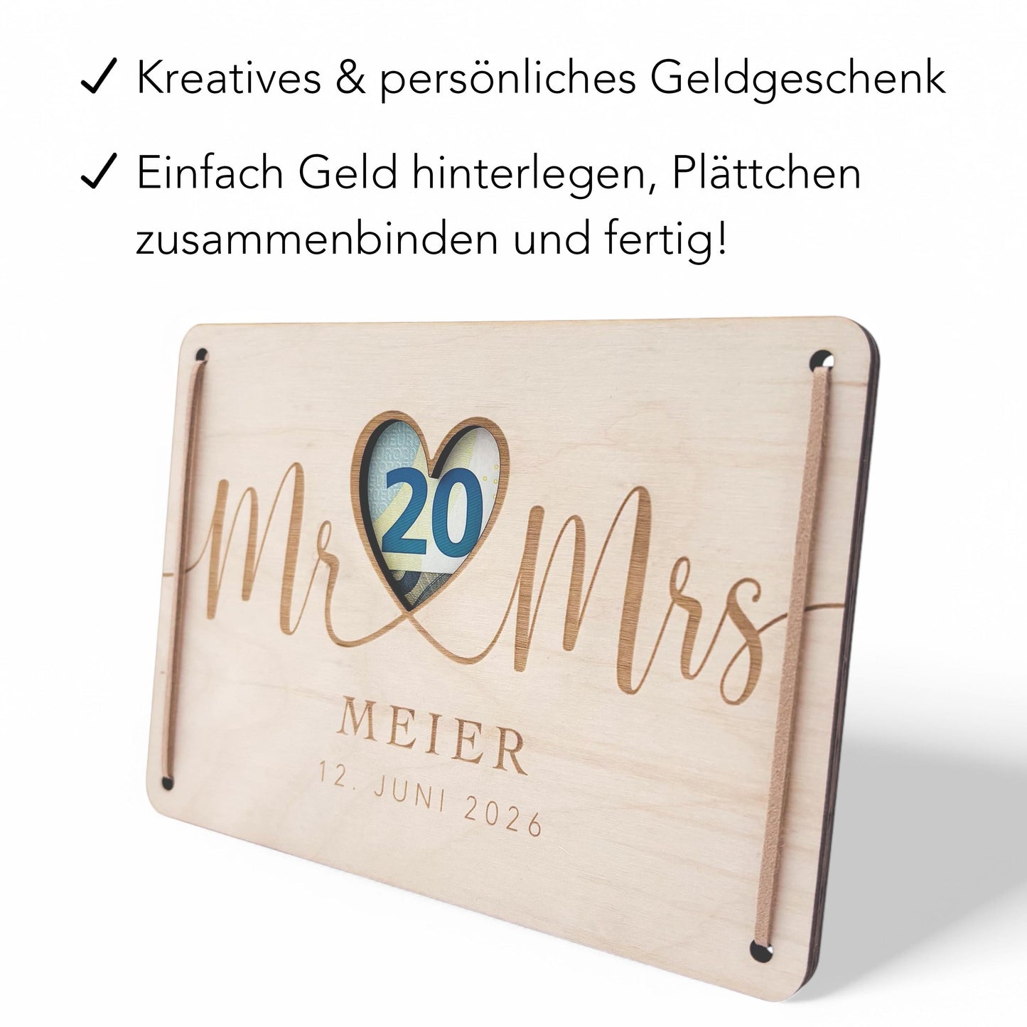 Hochzeitsgeschenk Geld Geldgeschenke Verpackung Hochzeit personalisiertes Hochzeitsgeschenk Brautpaar Geschenk Karte aus Holz 12x17 cm