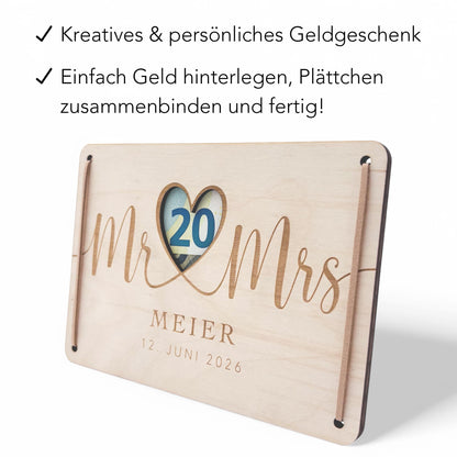 Hochzeitsgeschenk Geld Geldgeschenke Verpackung Hochzeit personalisiertes Hochzeitsgeschenk Brautpaar Geschenk Karte aus Holz 12x17 cm