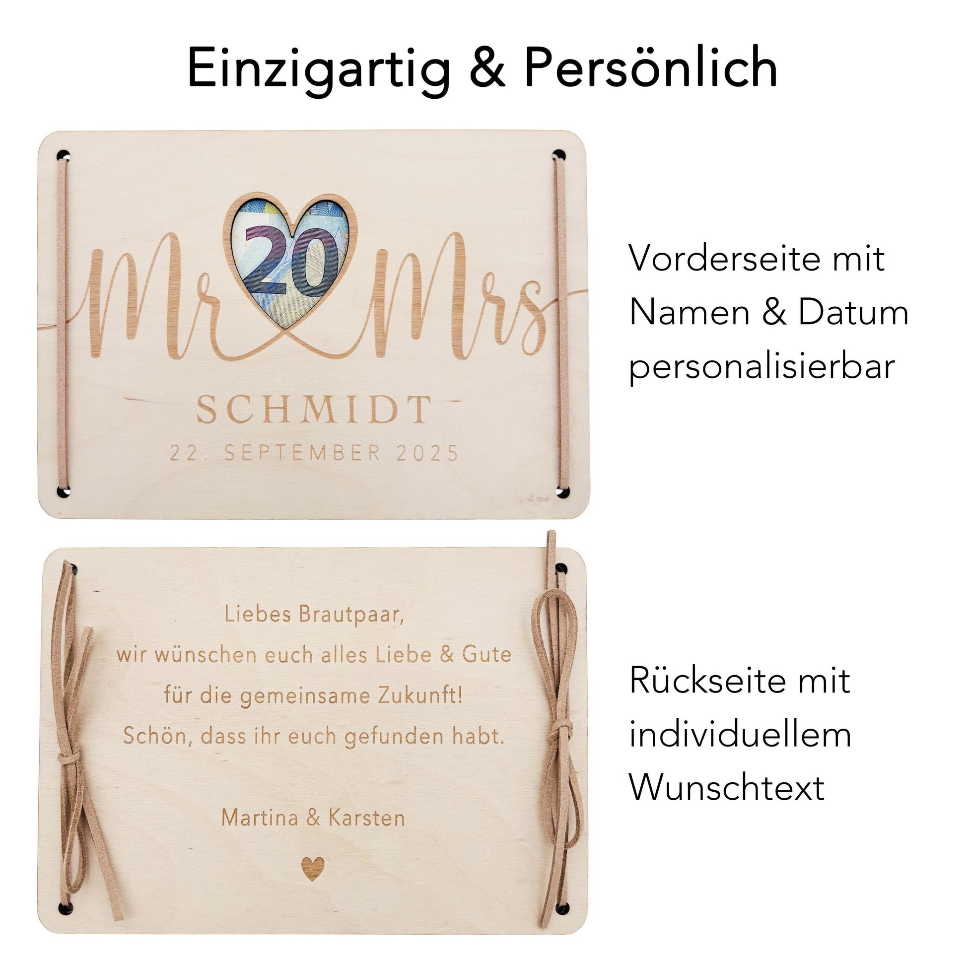 Hochzeitsgeschenk Geld Geldgeschenke Verpackung Hochzeit personalisiertes Hochzeitsgeschenk Brautpaar Geschenk Karte aus Holz 12x17 cm