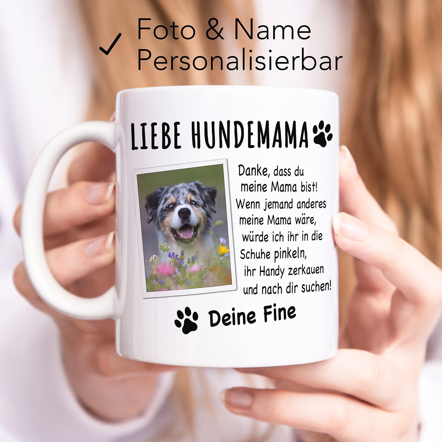 Hundemama Tasse Hund personalisiert mit Foto Hundebesitzerin Geschenk Hundeliebhaberin Hundetasse lustig