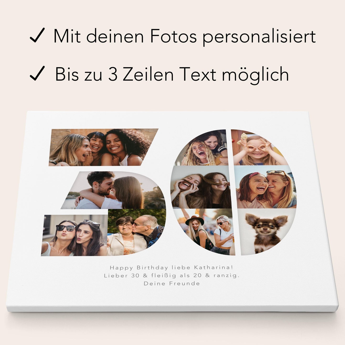 30. Geburtstag Frau Mann Geschenk Fotocollage 30 Leinwand personalisiert mit Fotos Fotogeschenk Geburtstagsgeschenk 30x40 cm