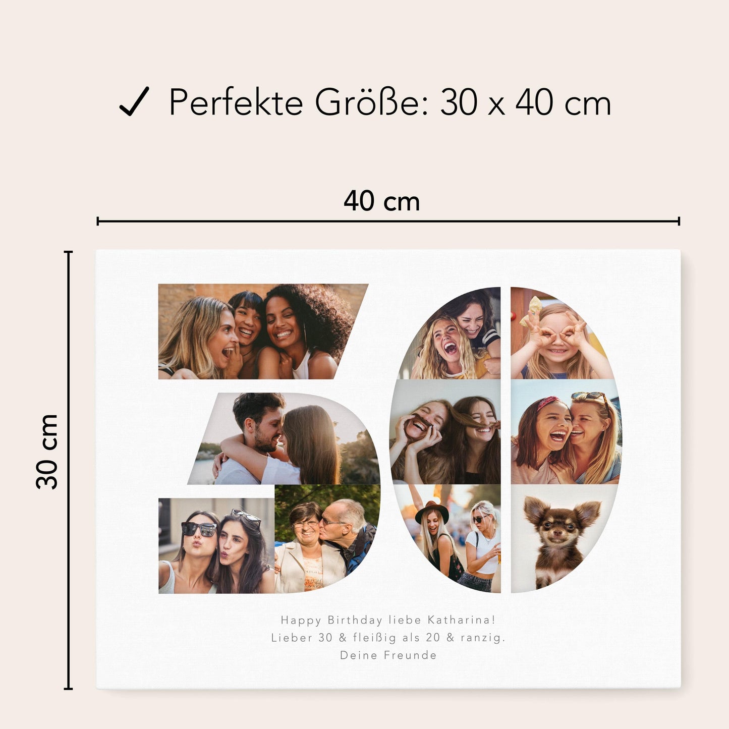 30. Geburtstag Frau Mann Geschenk Fotocollage 30 Leinwand personalisiert mit Fotos Fotogeschenk Geburtstagsgeschenk 30x40 cm