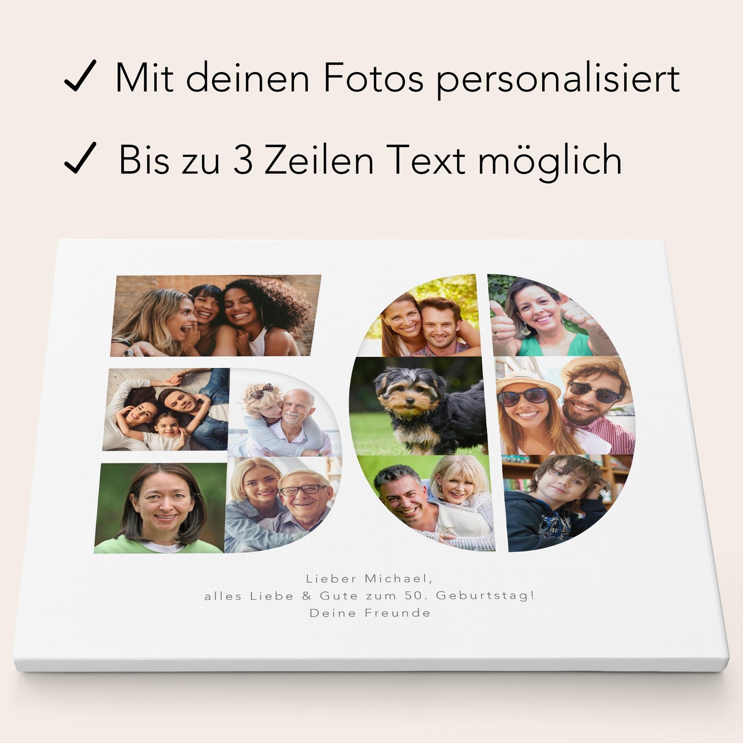 50. Geburtstag Frau Mann Geschenk Fotocollage 50 Leinwand personalisiert mit Fotos Fotogeschenk Geburtstagsgeschenk 30x40 cm
