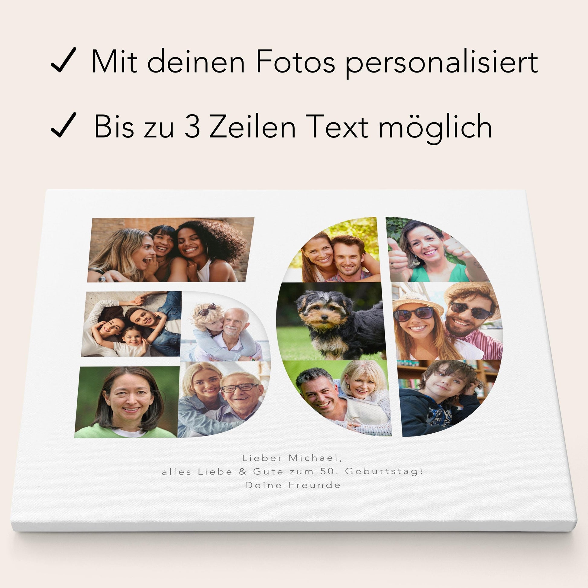 50. Geburtstag Frau Mann Geschenk Fotocollage 50 Leinwand personalisiert mit Fotos Fotogeschenk Geburtstagsgeschenk 30x40 cm