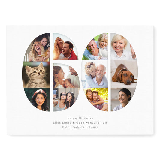 60. Geburtstag Frau Mann Geschenk Fotocollage 60 Leinwand personalisiert mit Fotos Fotogeschenk Geburtstagsgeschenk 30x40 cm