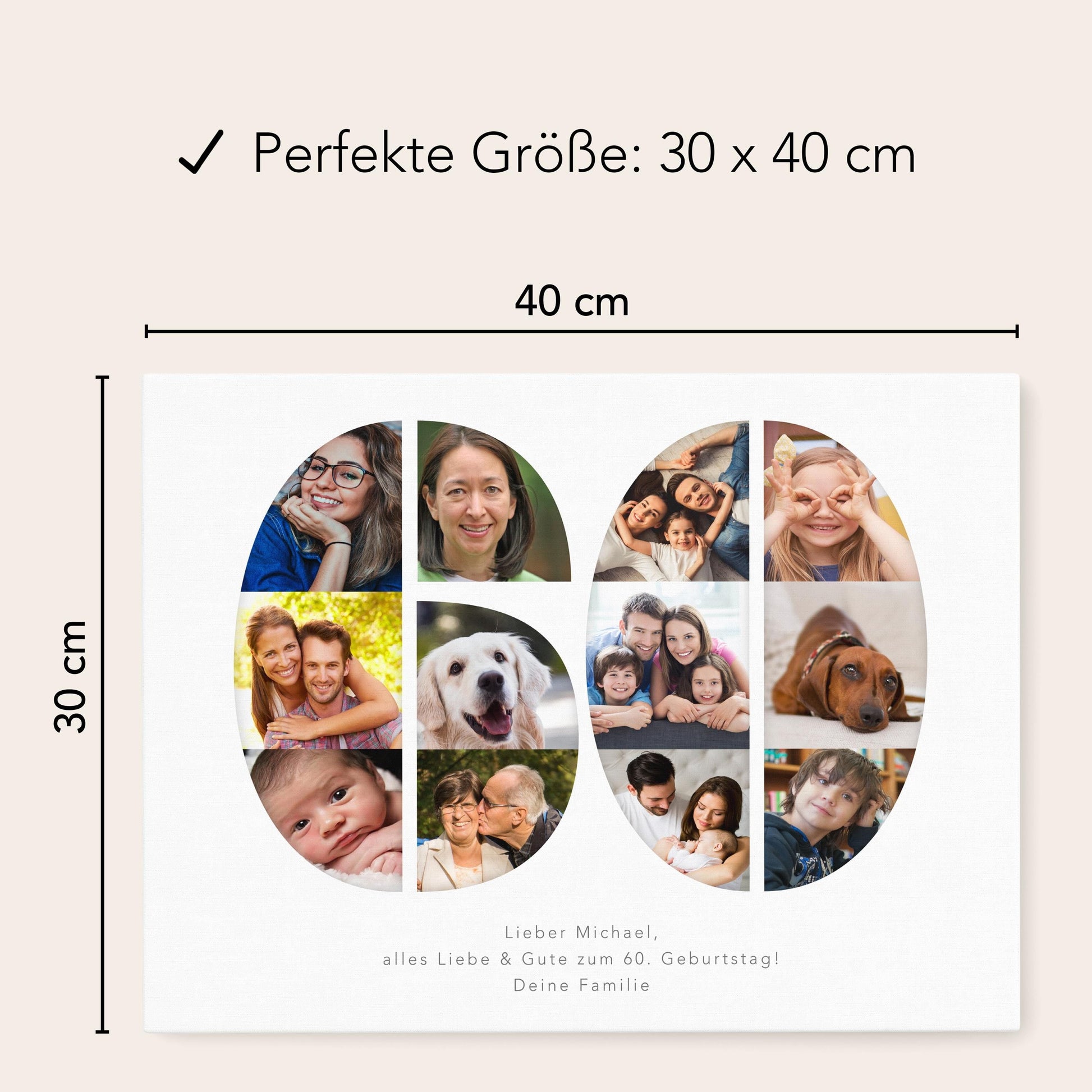 60. Geburtstag Frau Mann Geschenk Fotocollage 60 Leinwand personalisiert mit Fotos Fotogeschenk Geburtstagsgeschenk 30x40 cm