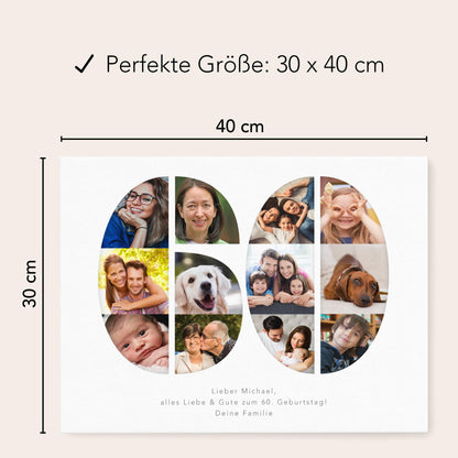60. Geburtstag Frau Mann Geschenk Fotocollage 60 Leinwand personalisiert mit Fotos Fotogeschenk Geburtstagsgeschenk 30x40 cm