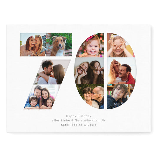 70. Geburtstag Frau Mann Geschenk Fotocollage 70 Leinwand personalisiert mit Fotos Fotogeschenk Geburtstagsgeschenk 30x40 cm