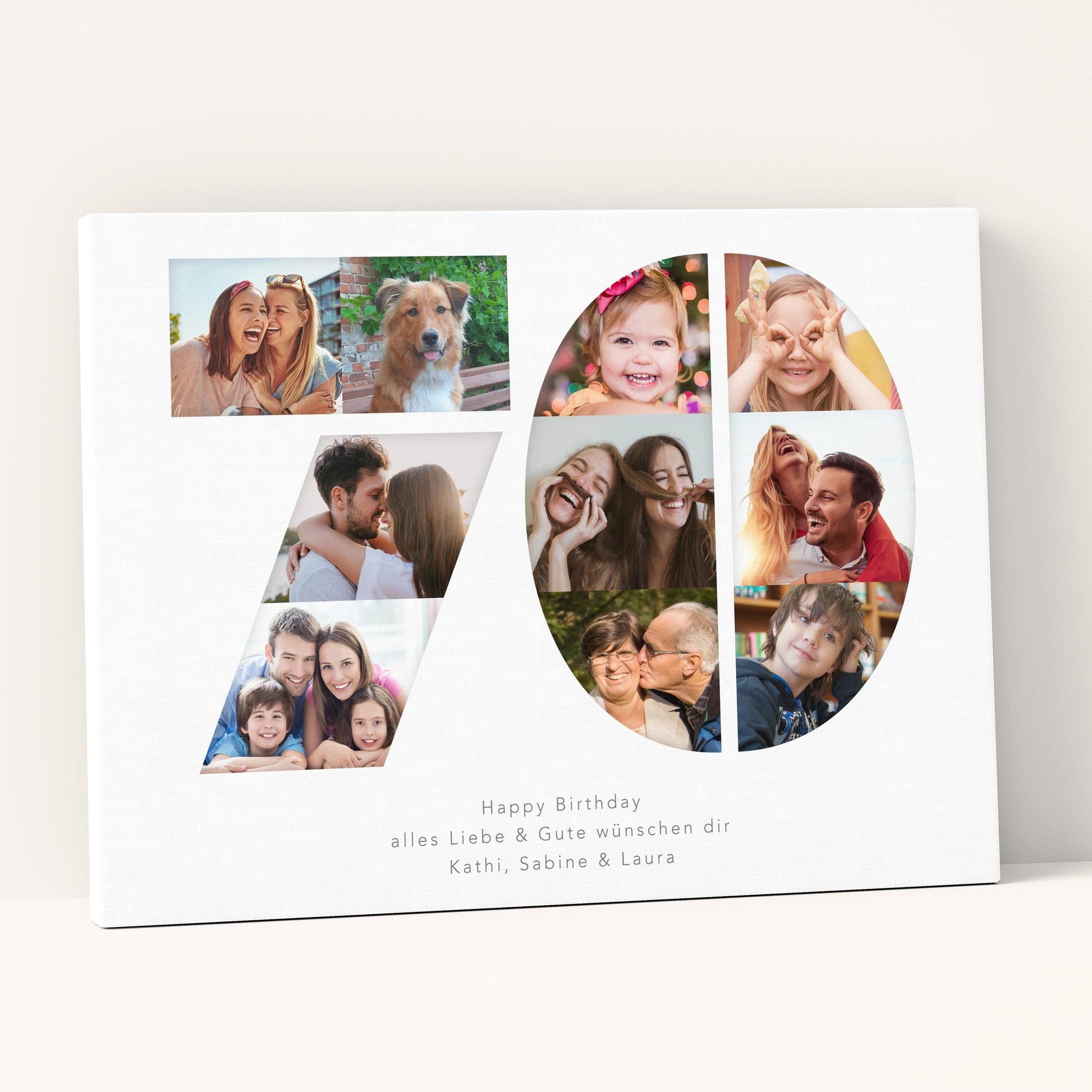 70. Geburtstag Frau Mann Geschenk Fotocollage 70 Leinwand personalisiert mit Fotos Fotogeschenk Geburtstagsgeschenk 30x40 cm