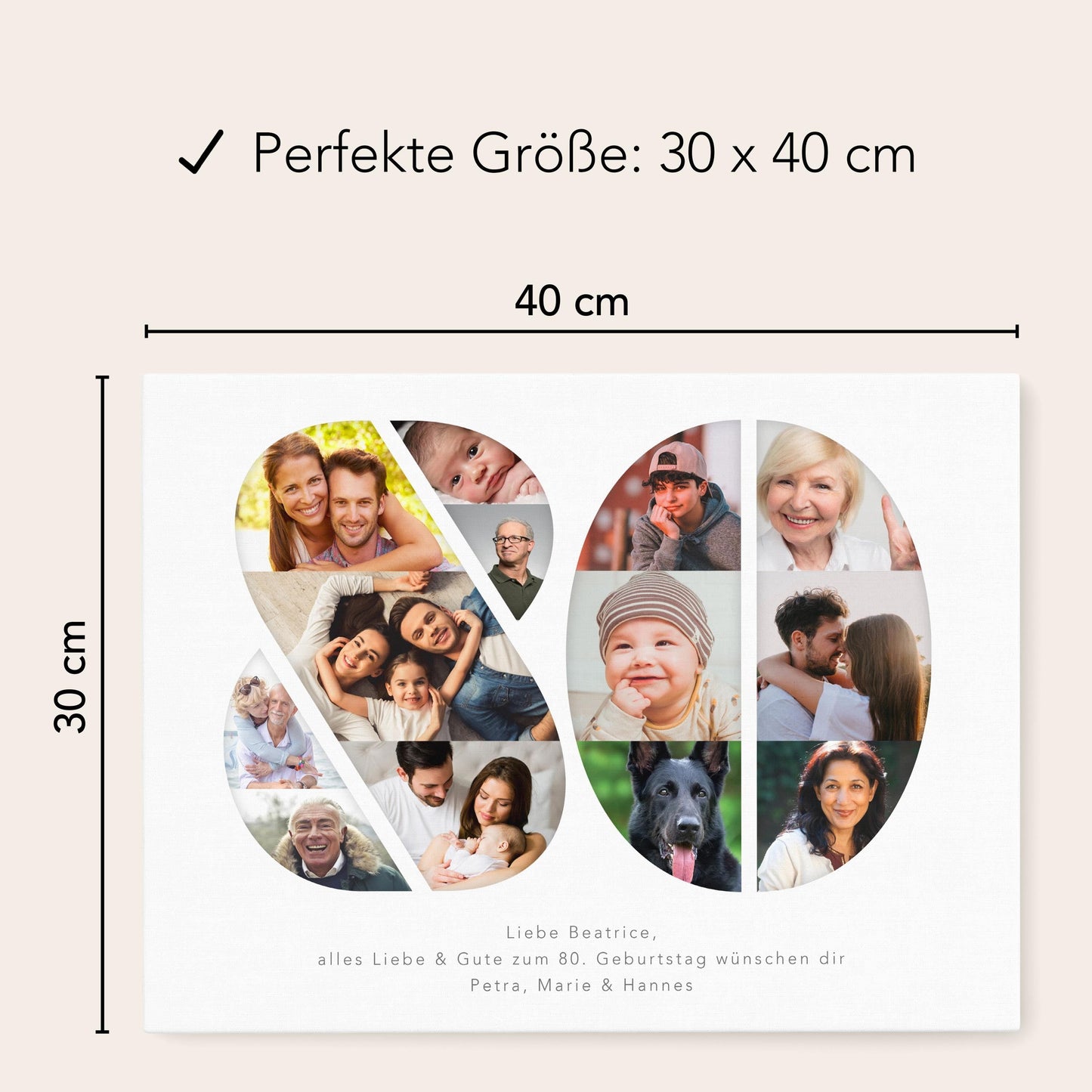 80. Geburtstag Frau Mann Geschenk Fotocollage 80 Leinwand personalisiert mit Fotos Fotogeschenk Geburtstagsgeschenk 30x40 cm