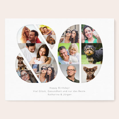 80. Geburtstag Frau Mann Geschenk Fotocollage 80 Leinwand personalisiert mit Fotos Fotogeschenk Geburtstagsgeschenk 30x40 cm