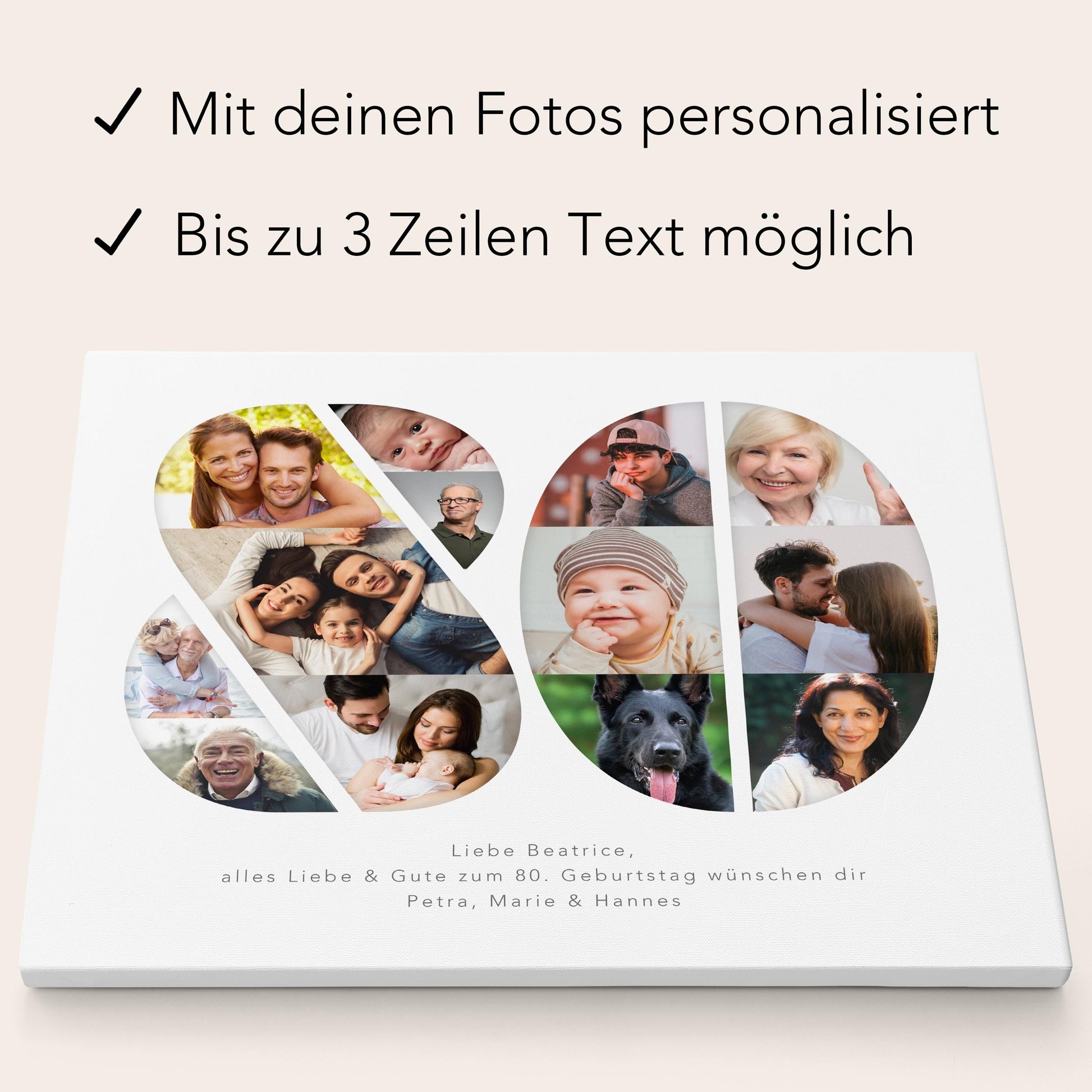 80. Geburtstag Frau Mann Geschenk Fotocollage 80 Leinwand personalisiert mit Fotos Fotogeschenk Geburtstagsgeschenk 30x40 cm