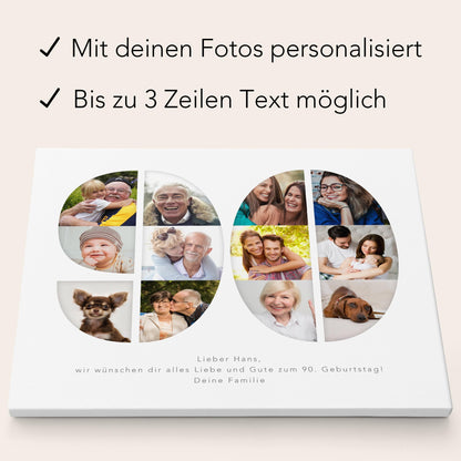 90. Geburtstag Frau Mann Geschenk Fotocollage 90 Leinwand personalisiert mit Fotos Fotogeschenk Geburtstagsgeschenk 30x40 cm