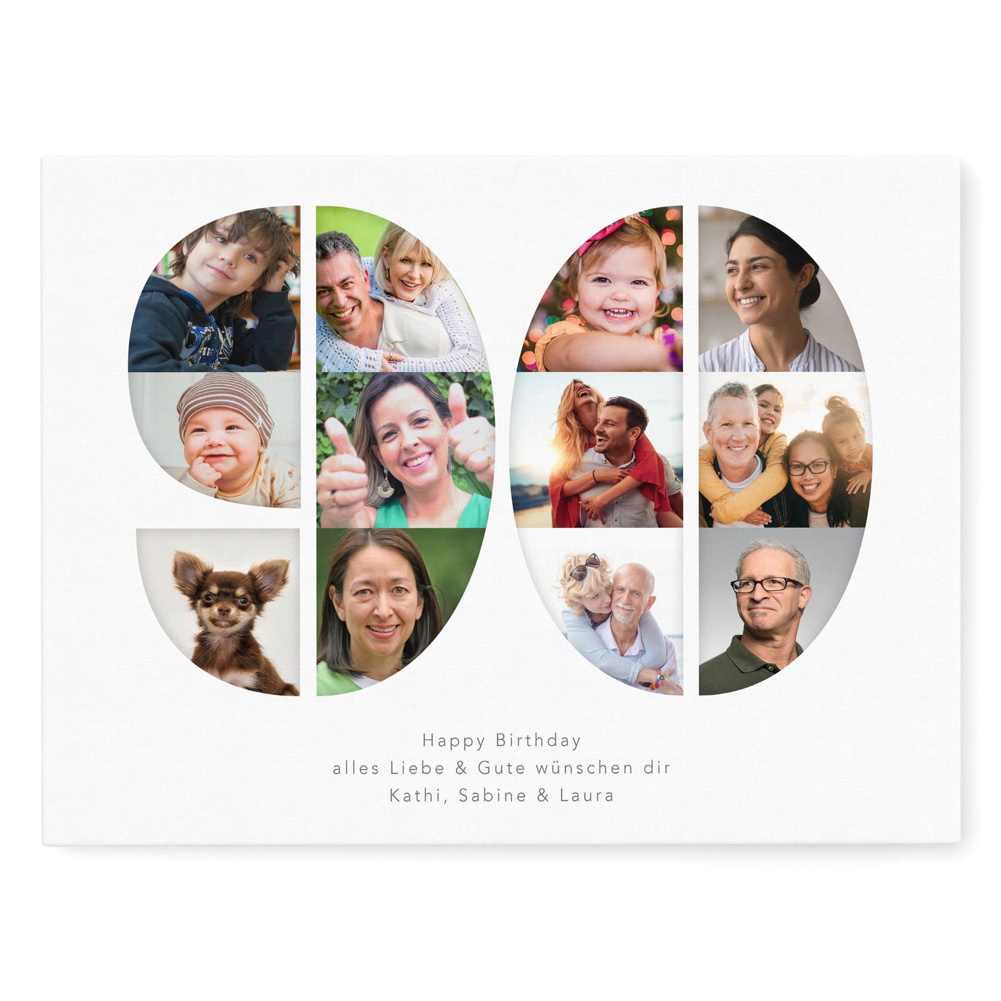 90. Geburtstag Frau Mann Geschenk Fotocollage 90 Leinwand personalisiert mit Fotos Fotogeschenk Geburtstagsgeschenk 30x40 cm