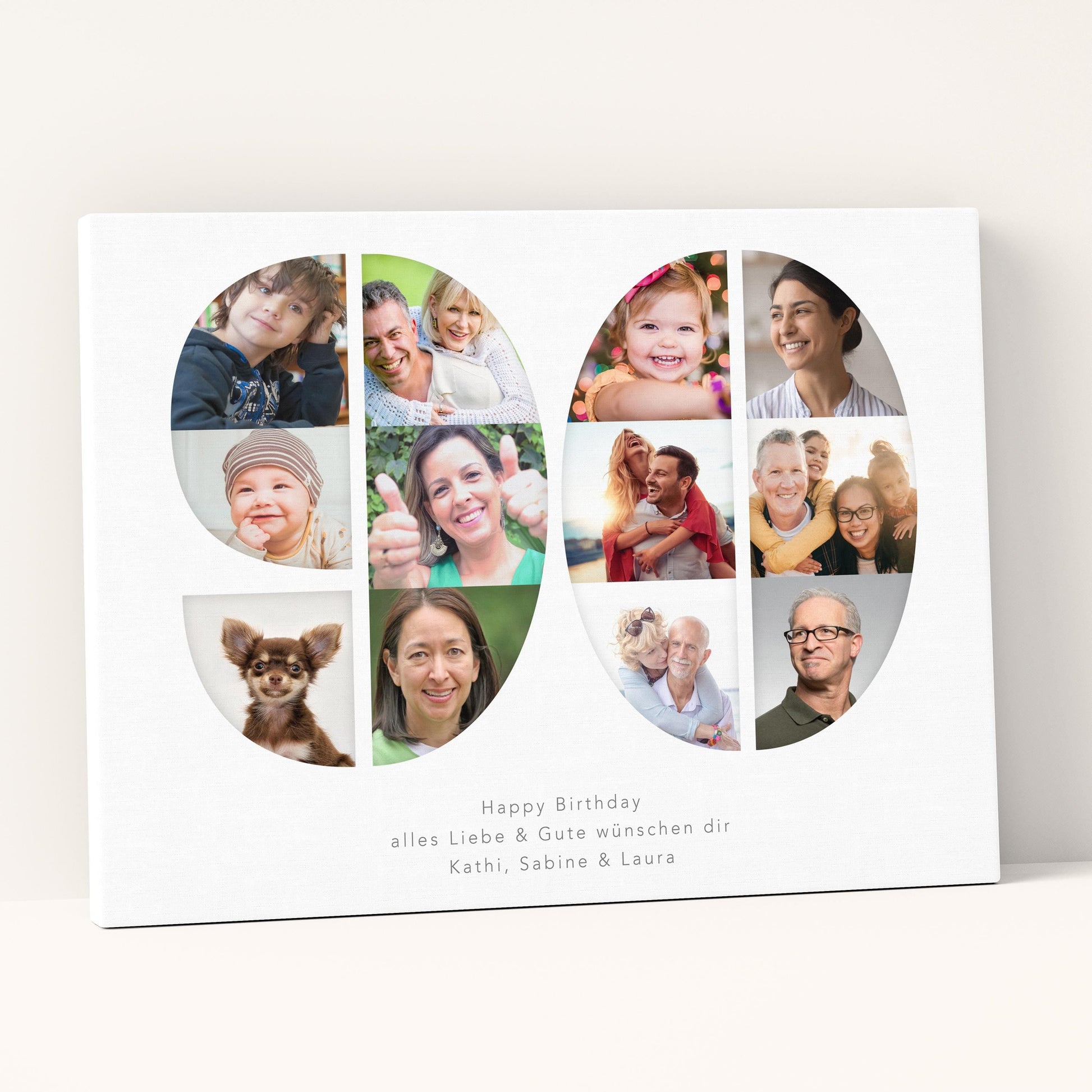 90. Geburtstag Frau Mann Geschenk Fotocollage 90 Leinwand personalisiert mit Fotos Fotogeschenk Geburtstagsgeschenk 30x40 cm