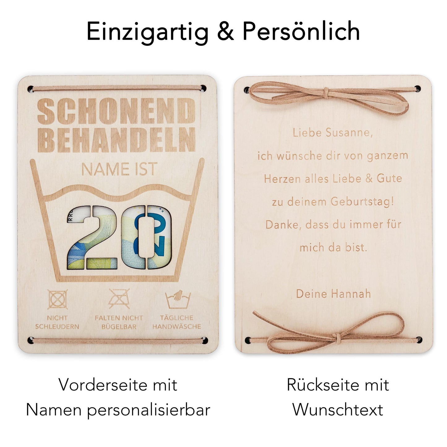 Schonend Behandeln 20. Geburtstag Geldgeschenk personalisiert Geldverpackung Verpackung Geld Geburtstagsgeschenk Geschenkkarte Holz 12x17 cm