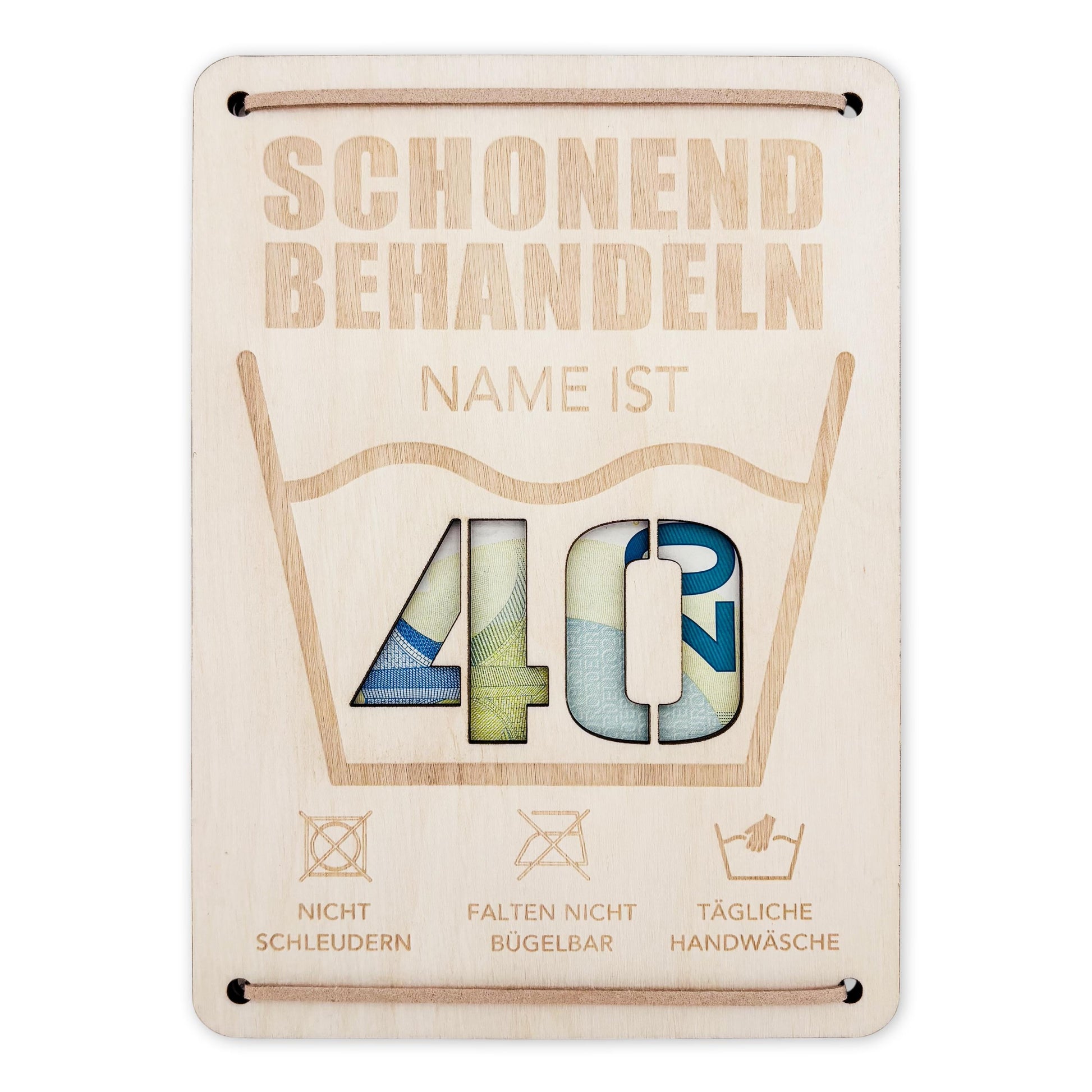 Schonend Behandeln 40. Geburtstag Geldgeschenk personalisiert Geldverpackung Verpackung Geld Geburtstagsgeschenk Geschenkkarte Holz 12x17 cm