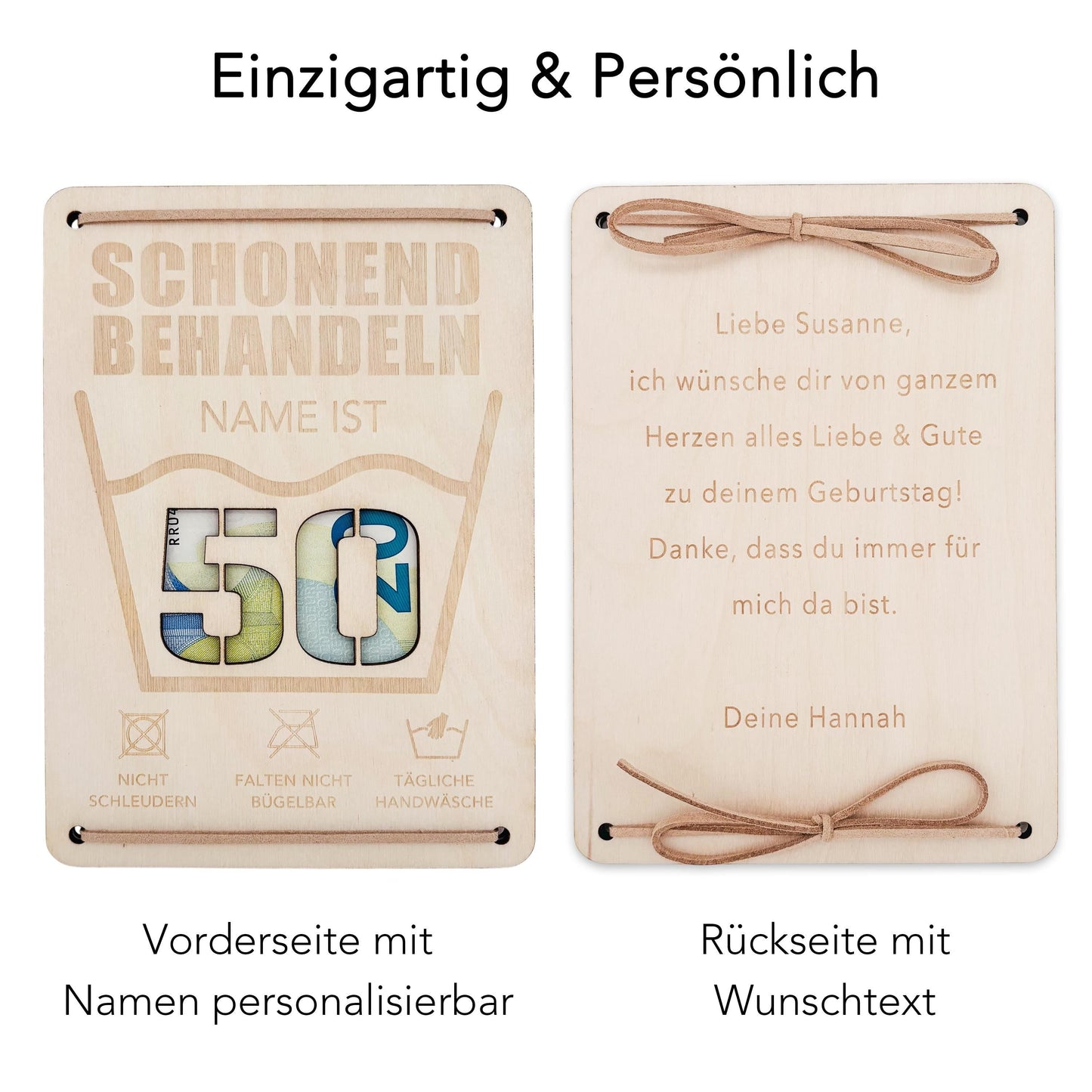 Schonend Behandeln 50. Geburtstag Geldgeschenk personalisiert Geldverpackung Verpackung Geld Geburtstagsgeschenk Geschenkkarte Holz 12x17 cm
