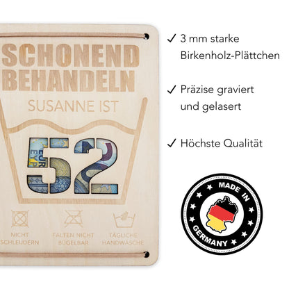 Schonend Behandeln Geburtstag Geldgeschenk personalisiert Geldverpackung Verpackung Geld Geburtstagsgeschenk Geschenkkarte Holz 12x17 cm