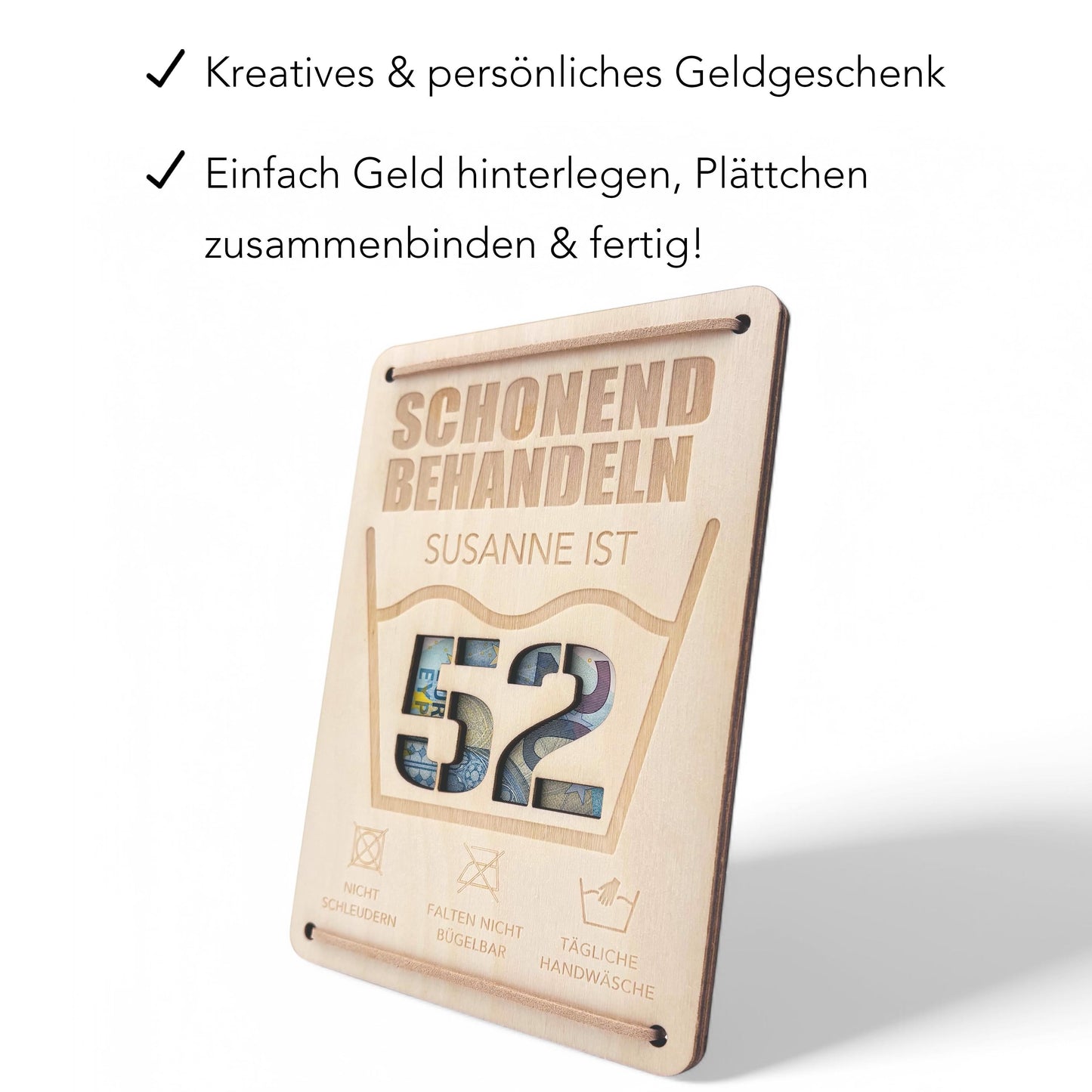 Schonend Behandeln Geburtstag Geldgeschenk personalisiert Geldverpackung Verpackung Geld Geburtstagsgeschenk Geschenkkarte Holz 12x17 cm