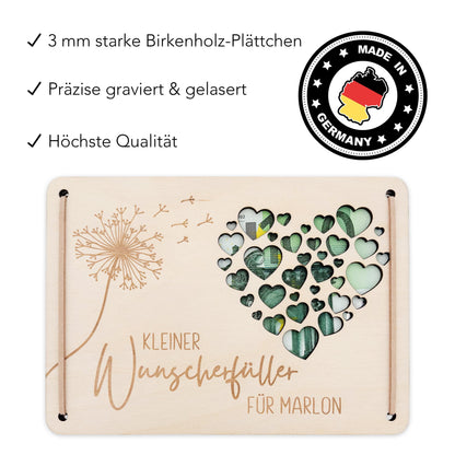 Wunscherfüller Geldgeschenk Geburtstag personalisierte Geld Verpackung Pusteblume Geldkarte Geschenkkarte aus Holz 12x17 cm