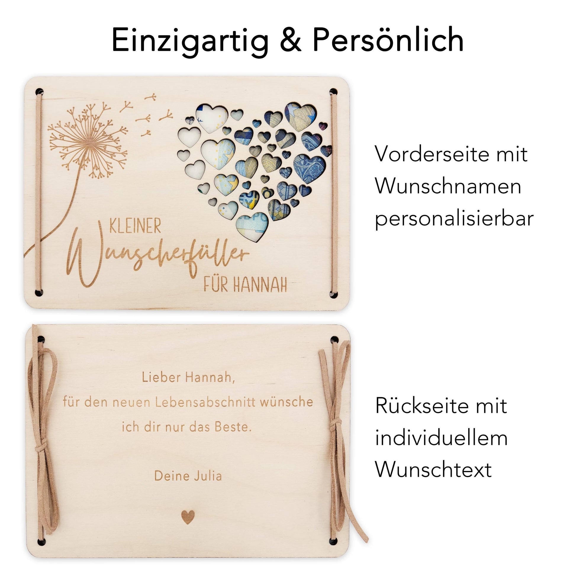 Wunscherfüller Geldgeschenk Geburtstag personalisierte Geld Verpackung Pusteblume Geldkarte Geschenkkarte aus Holz 12x17 cm