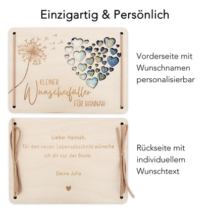 Wunscherfüller Geldgeschenk Geburtstag personalisierte Geld Verpackung Pusteblume Geldkarte Geschenkkarte aus Holz 12x17 cm