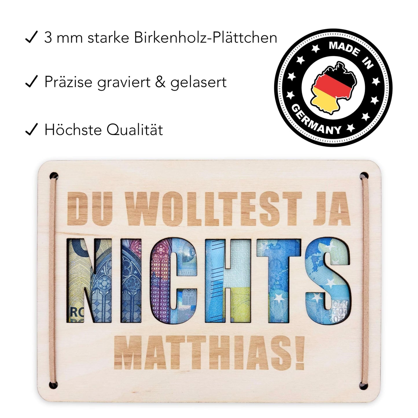 Nichts Geldgeschenk Geburtstag Du wolltest nichts personalisierte Geld Verpackung Geldkarte Geburtstag Geschenkkarte aus Holz 12x17 cm