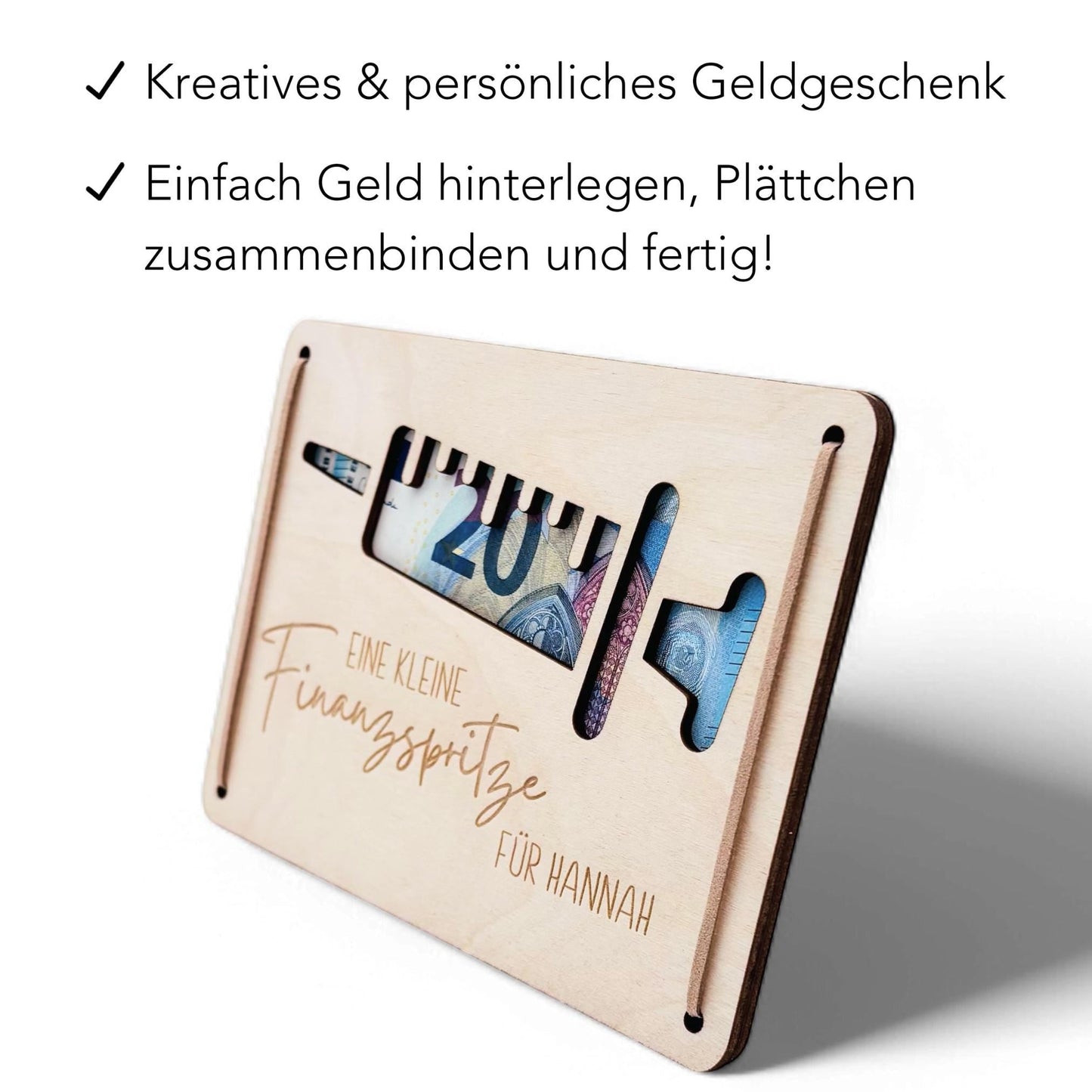 Finanzspritze Geldgeschenk personalisiert Wunscherfüller Geburtstag Jubiläum Geschenk Geld Geschenkverpackung Geschenkkarte Holz 12x17 cm