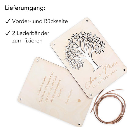 Geldbaum Hochzeit personalisiertes Geldgeschenk Hochzeit Hochzeitsgeschenk für Brautpaar Geld Geschenk Geschenkkarte aus Holz 12x17 cm