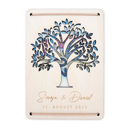 Geldbaum Hochzeit personalisiertes Geldgeschenk Hochzeit Hochzeitsgeschenk für Brautpaar Geld Geschenk Geschenkkarte aus Holz 12x17 cm
