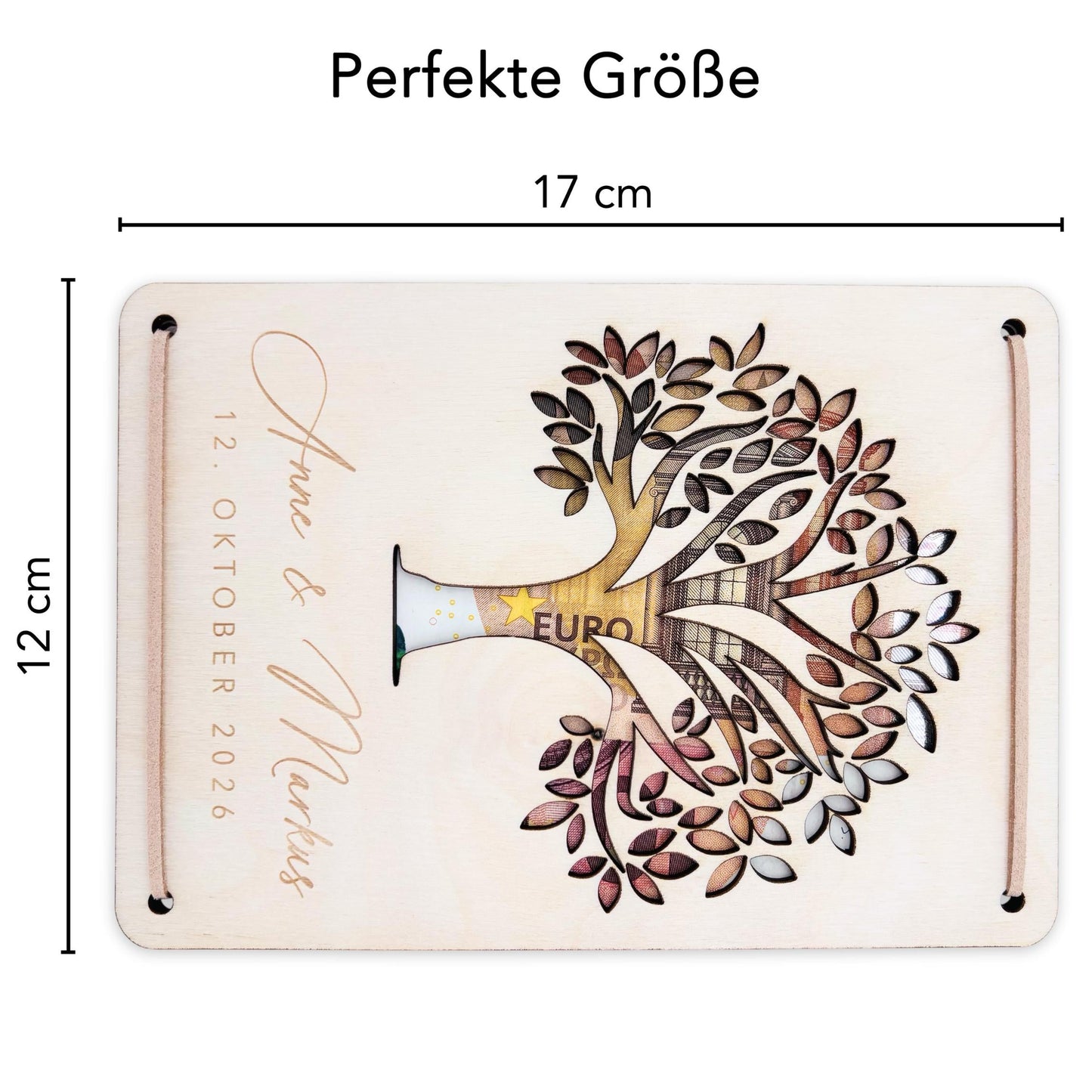 Geldbaum Hochzeit personalisiertes Geldgeschenk Hochzeit Hochzeitsgeschenk für Brautpaar Geld Geschenk Geschenkkarte aus Holz 12x17 cm