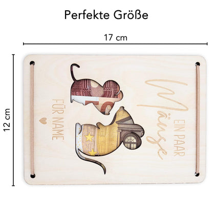 Geldgeschenk Geburtstag Ein paar Mäuse für dich personalisierte Geld Verpackung Geburtstagsgeschenk Geschenkkarte aus Holz 12x17 cm