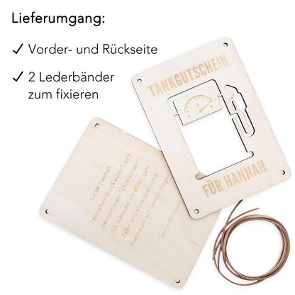 Tankgutschein Geschenk Geldgeschenk Tanken Geburtstag personalisierte Geld Verpackung Spritgeld Geschenkkarte Holz 12x17 cm