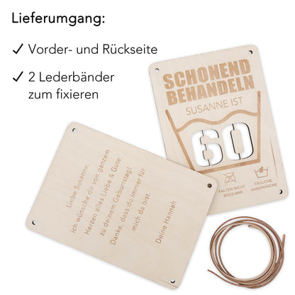 Schonend Behandeln 70. Geburtstag Geldgeschenk personalisiert Geldverpackung Verpackung Geld Geburtstagsgeschenk Geschenkkarte Holz 12x17 cm