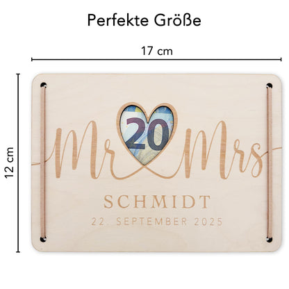 Hochzeitsgeschenk Geld Geldgeschenke Verpackung Hochzeit personalisiertes Hochzeitsgeschenk Brautpaar Geschenk Karte aus Holz 12x17 cm