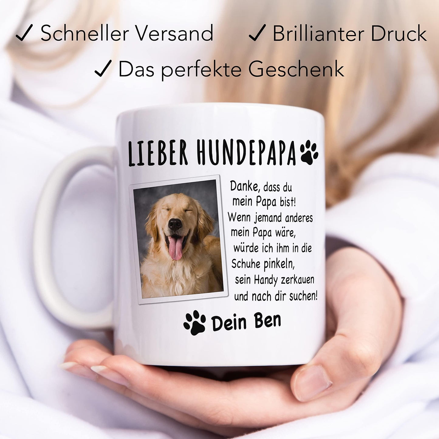 Hundepapa Tasse Hund personalisiert mit Foto Hundebesitzer Geschenk Hundeliebhaber Hundetasse lustig