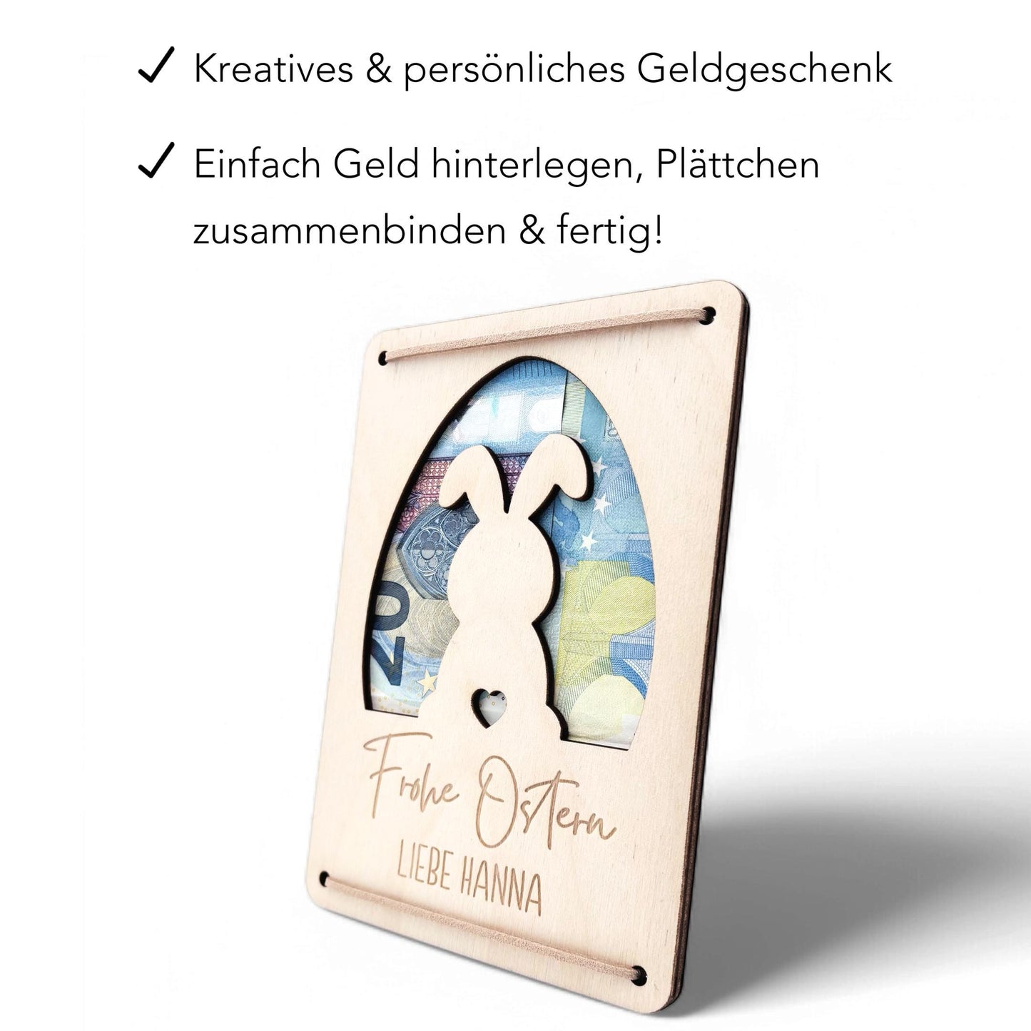 Geldgeschenk Ostern personalisiertes Ostergeschenk Kinder Geld Verpackung Osterkarte Geschenkkarte aus Holz 12x17 cm