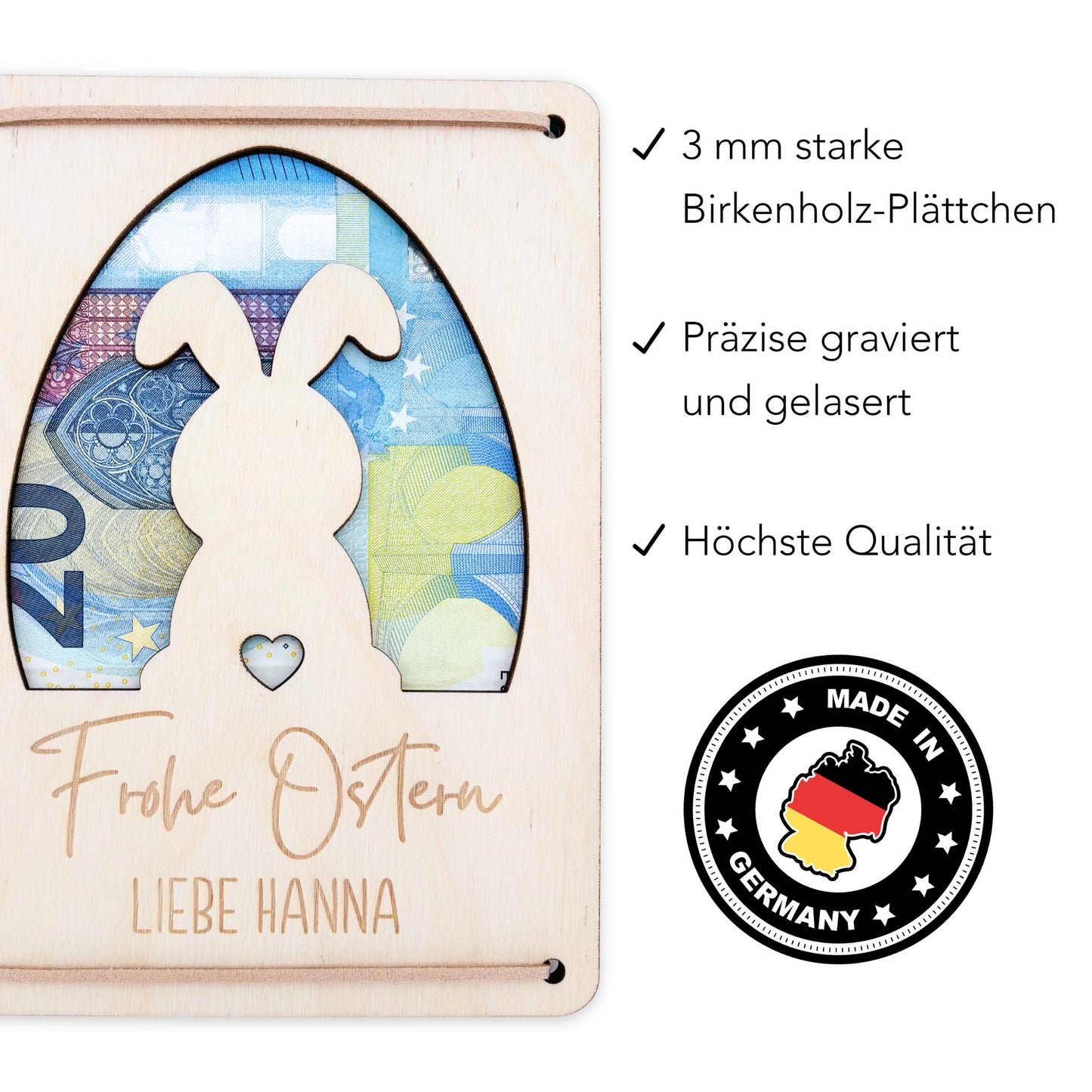 Geldgeschenk Ostern personalisiertes Ostergeschenk Kinder Geld Verpackung Osterkarte Geschenkkarte aus Holz 12x17 cm