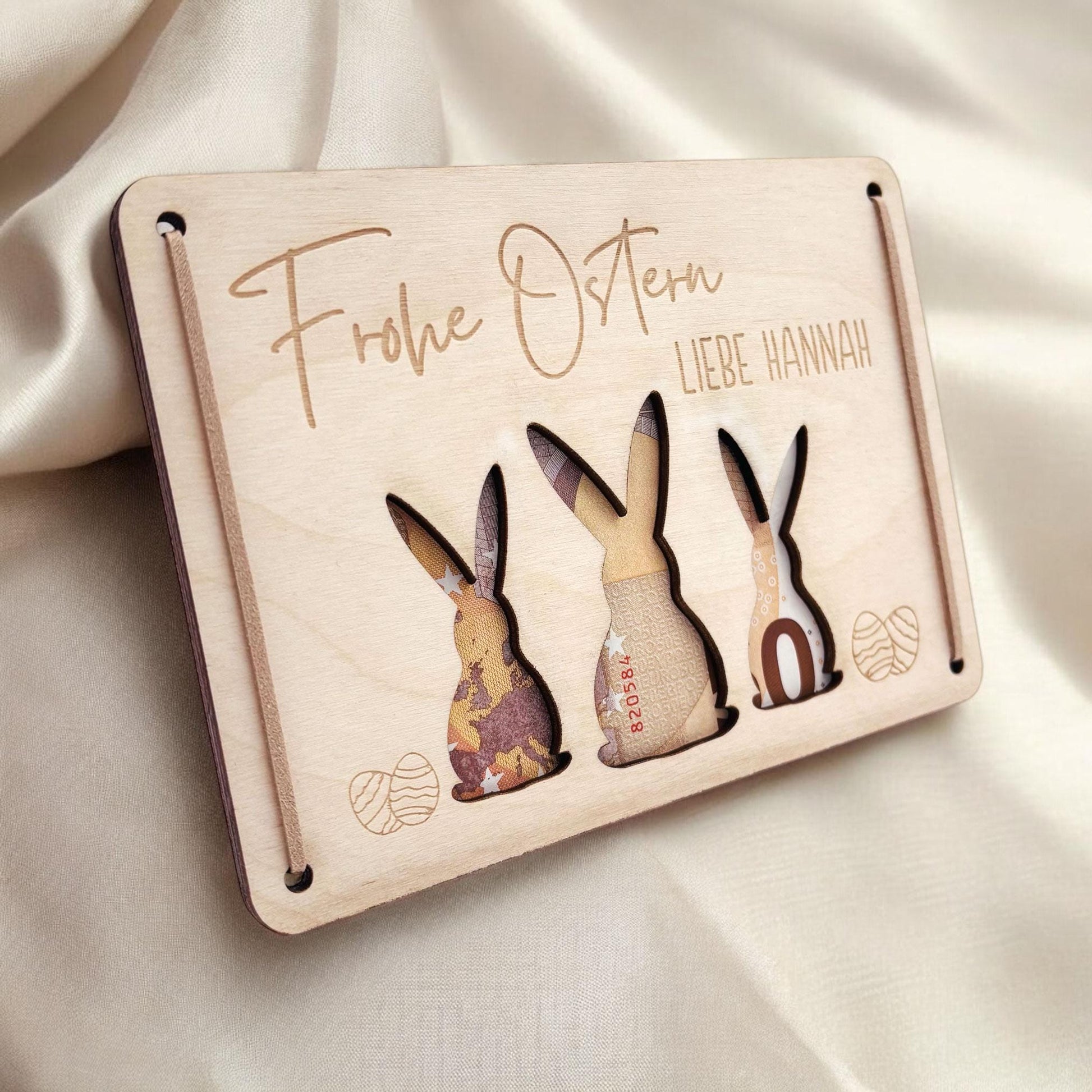 Geldgeschenk Ostern personalisiertes Ostergeschenk Kinder Geld Verpackung Osterkarte Geschenkkarte aus Holz 12x17 cm