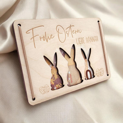 Geldgeschenk Ostern personalisiertes Ostergeschenk Kinder Geld Verpackung Osterkarte Geschenkkarte aus Holz 12x17 cm
