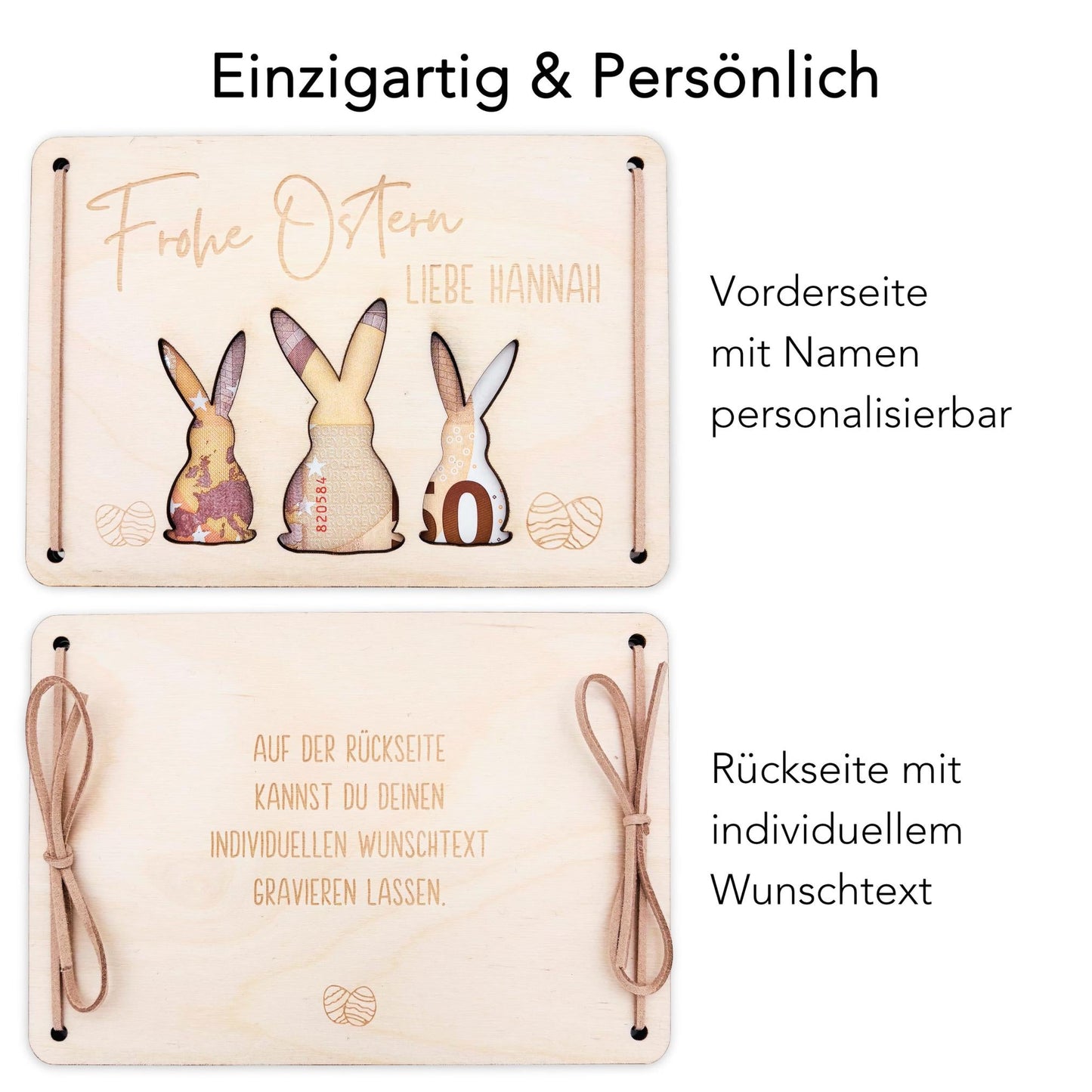 Geldgeschenk Ostern personalisiertes Ostergeschenk Kinder Geld Verpackung Osterkarte Geschenkkarte aus Holz 12x17 cm