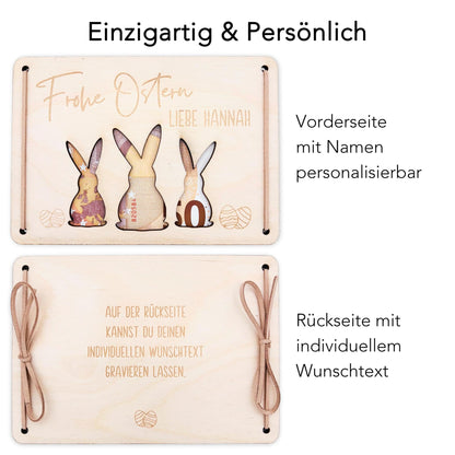Geldgeschenk Ostern personalisiertes Ostergeschenk Kinder Geld Verpackung Osterkarte Geschenkkarte aus Holz 12x17 cm