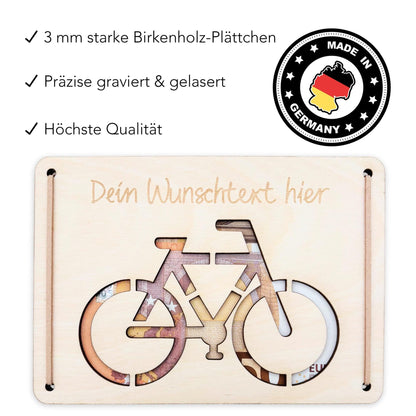 Geldgeschenk Fahrrad Geburtstag Wunscherfüller personalisierte Geldkarte Geld Verpackung Geburtstagskarte Geschenkkarte aus Holz 12x17 cm