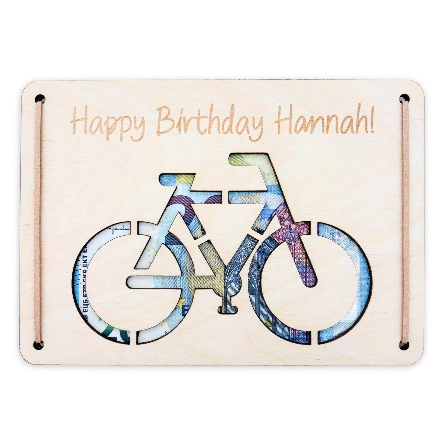 Geldgeschenk Fahrrad Geburtstag Wunscherfüller personalisierte Geldkarte Geld Verpackung Geburtstagskarte Geschenkkarte aus Holz 12x17 cm